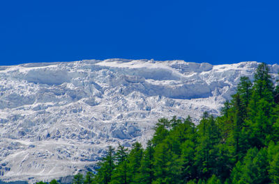 Scenic view of mountains against clear blue sky