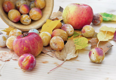 High angle view of apples on table