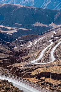 High angle view of snowcapped mountain road