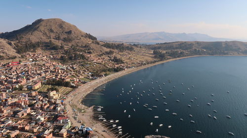 High angle view of city at seaside