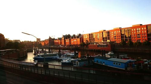 Boats moored in canal