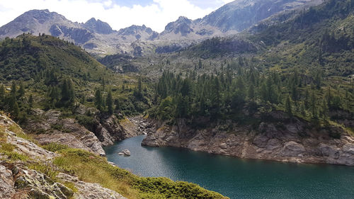 Scenic view of river and mountains