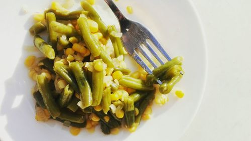 High angle view of vegetables in plate