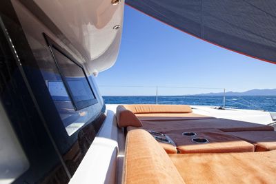 View from the foredeck onboard a cruising cat