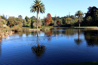 Scenic view of lake against clear sky