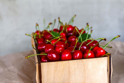Close-up of cherries on table