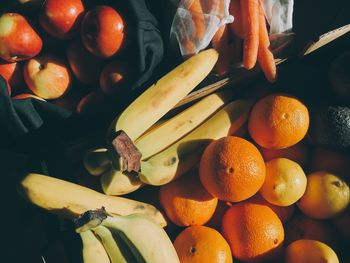 High angle view of oranges in container