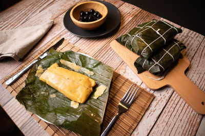 Hallaca on the table, the traditional dish of venezuelan christmas