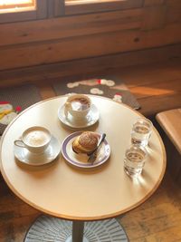 High angle view of breakfast on table