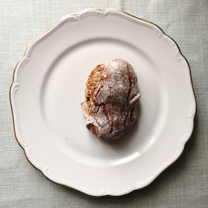 Directly above shot of cake in plate on table