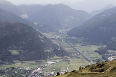 High angle view of mountains against sky