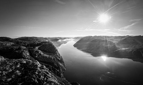 Scenic view of sea against fjord