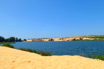 Scenic view of calm sea against clear sky