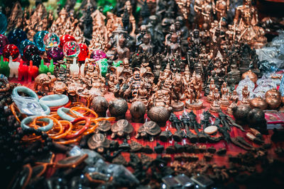 High angle view of statues for sale in market