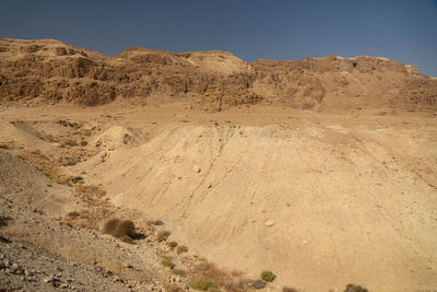 Scenic view of desert against clear sky