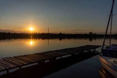 View of marina at sunset