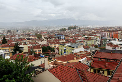 High angle view of townscape against sky