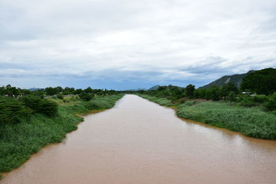 Dirt road along landscape and against sky