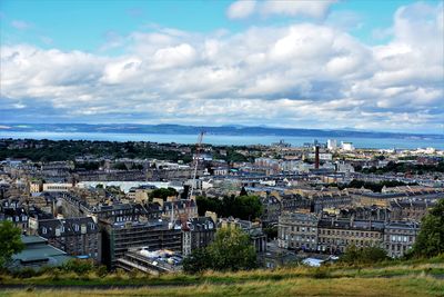 High angle view of townscape against sky