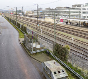 High angle view of train on railroad tracks