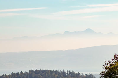 Scenic view of mountains against sky during sunset