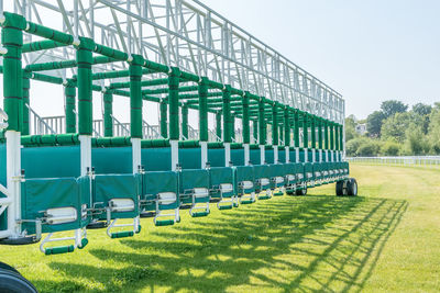 Built structure on field against clear sky