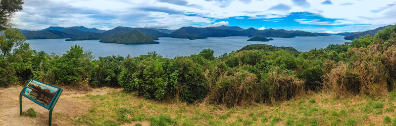 Panoramic shot of trees on land against sky