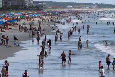 High angle view of people on beach