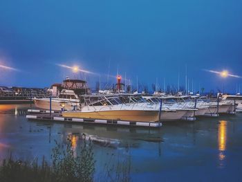 View of harbor at night