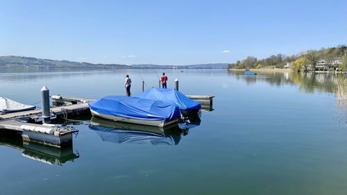 Scenic view of lake against clear sky