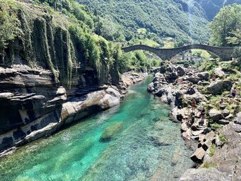 Scenic view of river flowing through rocks