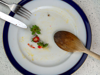 High angle view of breakfast served in plate