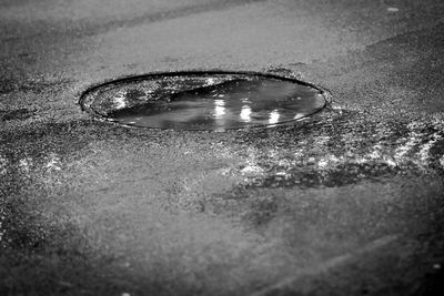 Close-up of raindrops on puddle