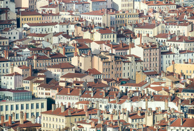 High angle view of buildings in city