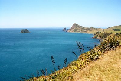 Scenic view of sea against clear sky