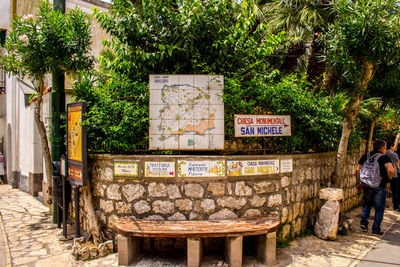 View of information sign on plants