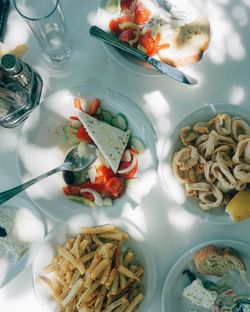 High angle view of food on table