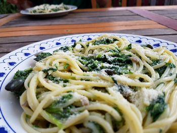 Close-up of noodles served in plate