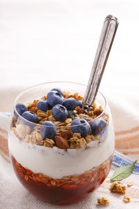Close-up of breakfast in bowl on table