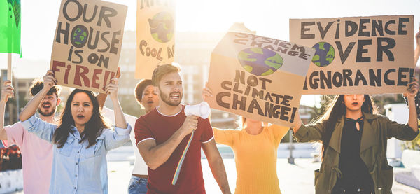 People protesting on street