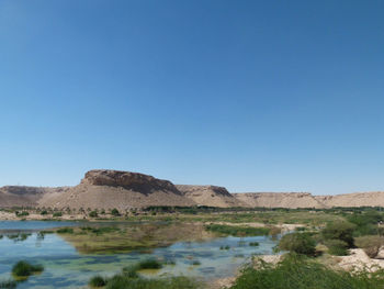 Scenic view of landscape against clear blue sky