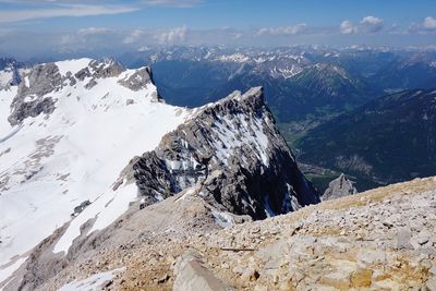 Panoramic view of snowcapped mountains against sky