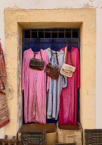 Clothes drying against building