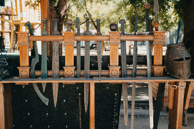 View of chairs against trees