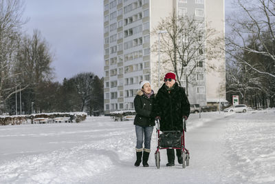 Women having walk at winter