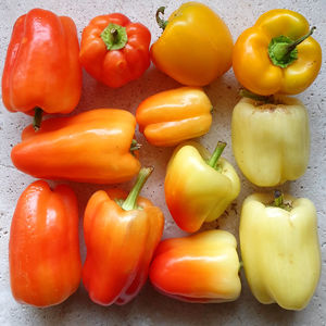 High angle view of bell peppers