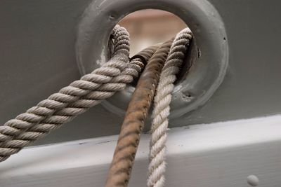 Close-up of ropes on boat