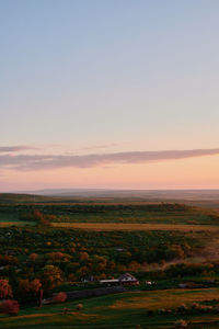 High angle view of townscape against sky during sunset