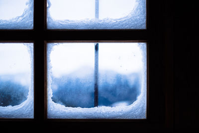 Close-up of snow covered window