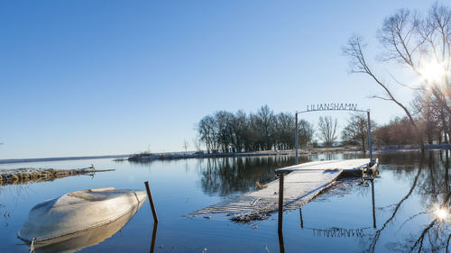 Scenic view of lake against clear sky